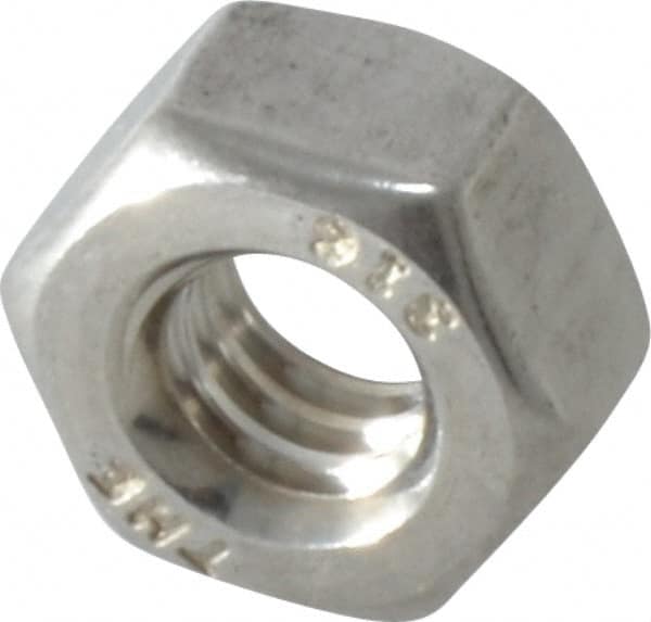 Value Collection - 1/4-20 UNC Stainless Steel Right Hand Hex Nut - 7/16" Across Flats, 7/32" High, Uncoated - Americas Industrial Supply