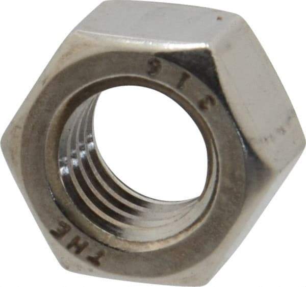 Value Collection - 3/8-16 UNC Stainless Steel Right Hand Hex Nut - 9/16" Across Flats, 21/64" High, Uncoated - Americas Industrial Supply