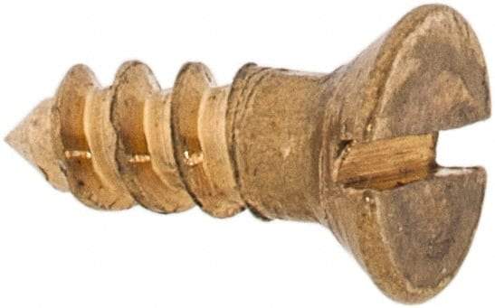 Value Collection - #2, 1/4" OAL, Slotted Drive, Flat Head Wood Screw - ASME B18.6.1, Brass - Americas Industrial Supply