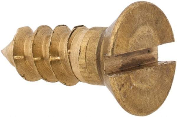 Value Collection - #8, 1/2" OAL, Slotted Drive, Flat Head Wood Screw - ASME B18.6.1, Brass - Americas Industrial Supply