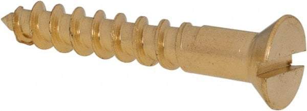 Value Collection - #10, 1-1/4" OAL, Slotted Drive, Flat Head Wood Screw - ASME B18.6.1, Brass - Americas Industrial Supply