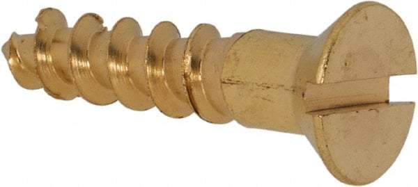 Value Collection - #12, 1" OAL, Slotted Drive, Flat Head Wood Screw - ASME B18.6.1, Brass - Americas Industrial Supply
