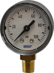 Wika - 1-1/2" Dial, 1/8 Thread, 0-100 Scale Range, Pressure Gauge - Lower Connection Mount, Accurate to 3-2-3% of Scale - Americas Industrial Supply