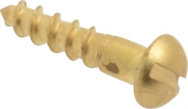 Value Collection - #2, 3/8" Length Under Head, Slotted Drive, Round Head Wood Screw - ASME B18.6.1, Brass - Americas Industrial Supply