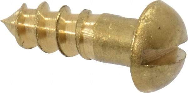 Value Collection - #4, 3/8" Length Under Head, Slotted Drive, Round Head Wood Screw - ASME B18.6.1, Brass - Americas Industrial Supply