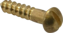 Value Collection - #4, 1/2" Length Under Head, Slotted Drive, Round Head Wood Screw - ASME B18.6.1, Brass - Americas Industrial Supply