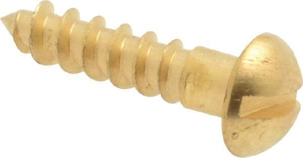Value Collection - #6, 5/8" Length Under Head, Slotted Drive, Round Head Wood Screw - ASME B18.6.1, Brass - Americas Industrial Supply