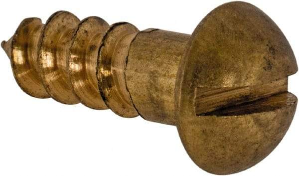 Value Collection - #8, 1/2" Length Under Head, Slotted Drive, Round Head Wood Screw - ASME B18.6.1, Brass - Americas Industrial Supply
