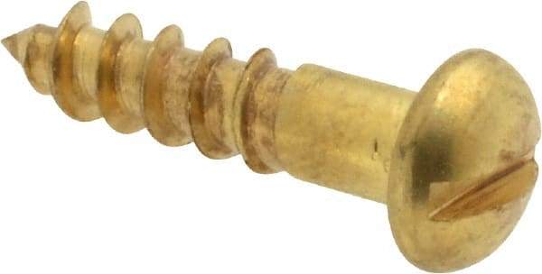Value Collection - #8, 3/4" Length Under Head, Slotted Drive, Round Head Wood Screw - ASME B18.6.1, Brass - Americas Industrial Supply