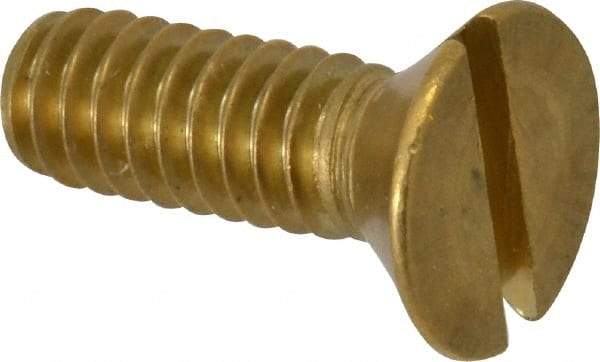 Value Collection - 1/4-20 UNC, 3/4" OAL Slotted Drive Machine Screw - Flat Head, Brass, Without Washer - Americas Industrial Supply