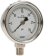 Wika - 2-1/2" Dial, 1/4 Thread, 0-30 Scale Range, Pressure Gauge - Lower Connection Mount, Accurate to 2-1-2% of Scale - Americas Industrial Supply