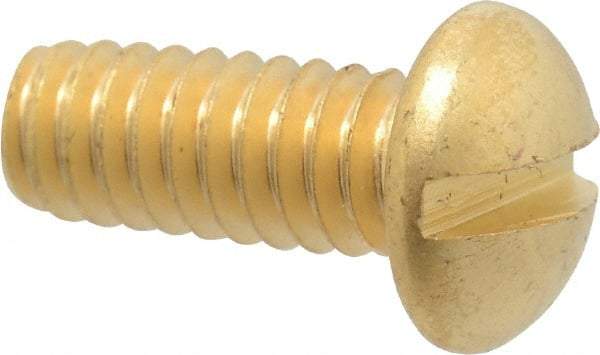 Value Collection - 1/4-20 UNC, 5/8" Length Under Head Slotted Drive Machine Screw - Round Head, Brass, Without Washer - Americas Industrial Supply