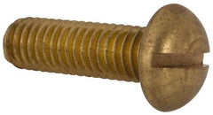 Made in USA - 3/8-16 UNC, 1-1/4" Length Under Head Slotted Drive Machine Screw - Round Head, Brass, Uncoated, Without Washer - Americas Industrial Supply