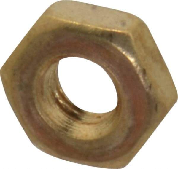 Value Collection - #10-32 UNF Brass Right Hand Machine Screw Hex Nut - 3/8" Across Flats, 1/8" High, Uncoated - Americas Industrial Supply