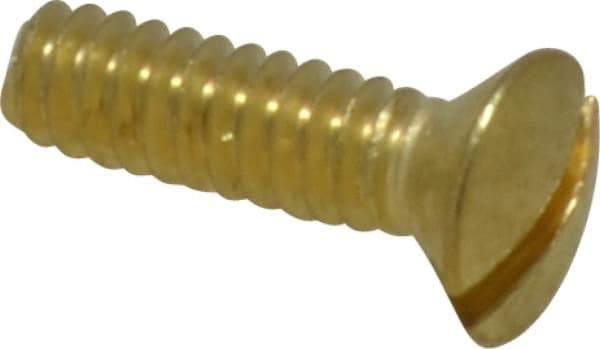Value Collection - #6-32 UNC, 1/2" OAL Slotted Drive Machine Screw - Oval Head, Brass, Uncoated, Without Washer - Americas Industrial Supply