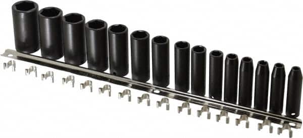 Proto - 15 Piece 3/8" Drive Deep Well Impact Socket Set - 6 Points, 1/4" to 1" Range, Inch Measurement Standard - Americas Industrial Supply