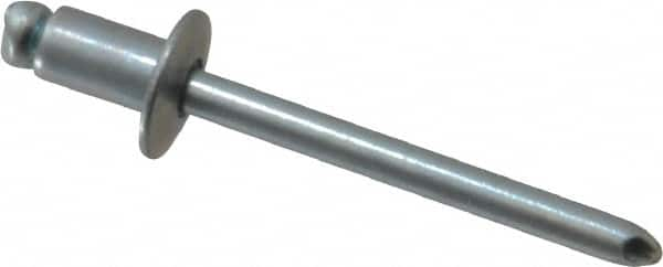 RivetKing - Size 62 Dome Head Steel Open End Blind Rivet - Steel Mandrel, 0.02" to 1/8" Grip, 3/8" Head Diam, 0.192" to 0.196" Hole Diam, 0.325" Length Under Head, 3/16" Body Diam - Americas Industrial Supply