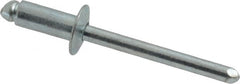 RivetKing - Size 64 Dome Head Steel Open End Blind Rivet - Steel Mandrel, 0.188" to 1/4" Grip, 3/8" Head Diam, 0.192" to 0.196" Hole Diam, 0.45" Length Under Head, 3/16" Body Diam - Americas Industrial Supply