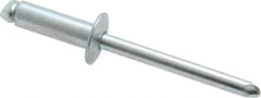 RivetKing - Size 66 Dome Head Steel Open End Blind Rivet - Steel Mandrel, 0.251" to 3/8" Grip, 3/8" Head Diam, 0.192" to 0.196" Hole Diam, 0.575" Length Under Head, 3/16" Body Diam - Americas Industrial Supply