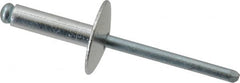 RivetKing - Size 68 Large Flange Dome Head Aluminum Open End Blind Rivet - Steel Mandrel, 0.376" to 1/2" Grip, 5/8" Head Diam, 0.192" to 0.196" Hole Diam, 0.7" Length Under Head, 3/16" Body Diam - Americas Industrial Supply