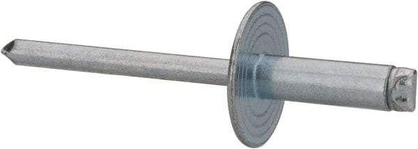 RivetKing - Size 66 Large Flange Dome Head Steel Open End Blind Rivet - Steel Mandrel, 0.251" to 3/8" Grip, 5/8" Head Diam, 0.192" to 0.196" Hole Diam, 0.575" Length Under Head, 3/16" Body Diam - Americas Industrial Supply