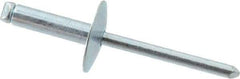 RivetKing - Size 68 Large Flange Dome Head Steel Open End Blind Rivet - Steel Mandrel, 0.376" to 1/2" Grip, 5/8" Head Diam, 0.192" to 0.196" Hole Diam, 0.7" Length Under Head, 3/16" Body Diam - Americas Industrial Supply