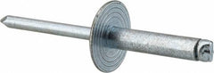 RivetKing - Size 610 Large Flange Dome Head Steel Open End Blind Rivet - Steel Mandrel, 0.501" to 5/8" Grip, 5/8" Head Diam, 0.192" to 0.196" Hole Diam, 0.825" Length Under Head, 3/16" Body Diam - Americas Industrial Supply