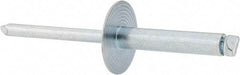 RivetKing - Size 612 Large Flange Dome Head Steel Open End Blind Rivet - Steel Mandrel, 0.626" to 3/4" Grip, 5/8" Head Diam, 0.192" to 0.196" Hole Diam, 0.95" Length Under Head, 3/16" Body Diam - Americas Industrial Supply