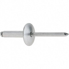 RivetKing - Size 610 Large Flange Dome Head Aluminum Open End Blind Rivet - Aluminum Mandrel, 0.501" to 5/8" Grip, 5/8" Head Diam, 0.192" to 0.196" Hole Diam, 0.825" Length Under Head, 3/16" Body Diam - Americas Industrial Supply