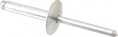 RivetKing - Size 612 Large Flange Dome Head Aluminum Open End Blind Rivet - Aluminum Mandrel, 0.626" to 3/4" Grip, 5/8" Head Diam, 0.192" to 0.196" Hole Diam, 0.95" Length Under Head, 3/16" Body Diam - Americas Industrial Supply