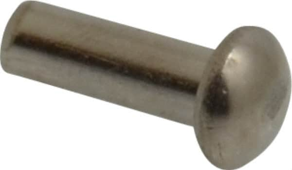 RivetKing - 1/8" Body Diam, Round Uncoated Stainless Steel Solid Rivet - 3/8" Length Under Head, Grade 18-8 - Americas Industrial Supply