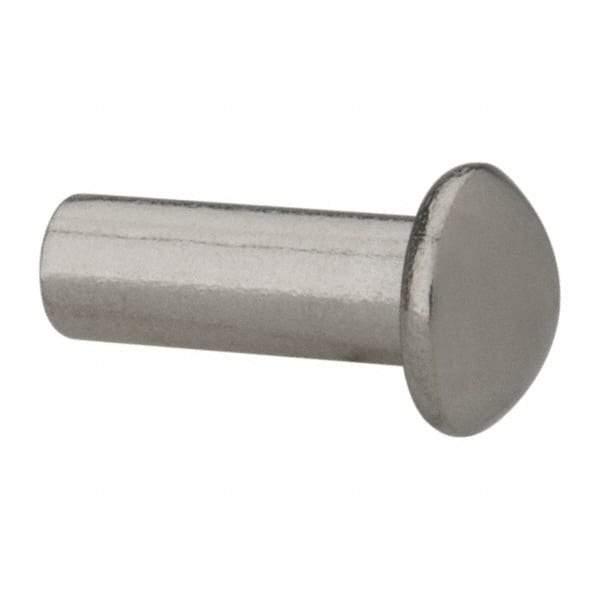 RivetKing - 3/16" Body Diam, Round Uncoated Stainless Steel Solid Rivet - 1/2" Length Under Head, Grade 18-8 - Americas Industrial Supply