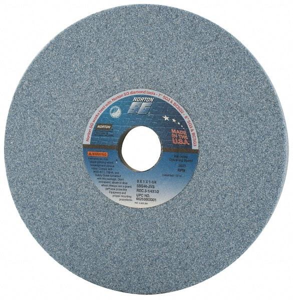 Norton - 8" Diam x 1-1/4" Hole x 1" Thick, J Hardness, 46 Grit Surface Grinding Wheel - Ceramic, Type 5, Coarse Grade, 3,600 Max RPM, Vitrified Bond, One-Side Recess - Americas Industrial Supply