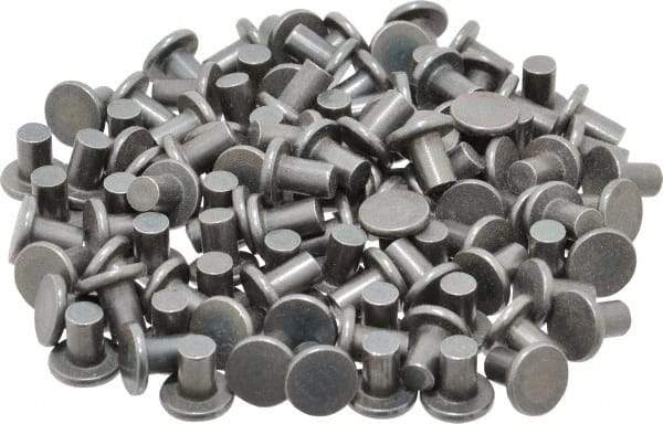 RivetKing - 1/4" Body Diam, Flat Steel Solid Rivet - 3/8" Length Under Head - Americas Industrial Supply