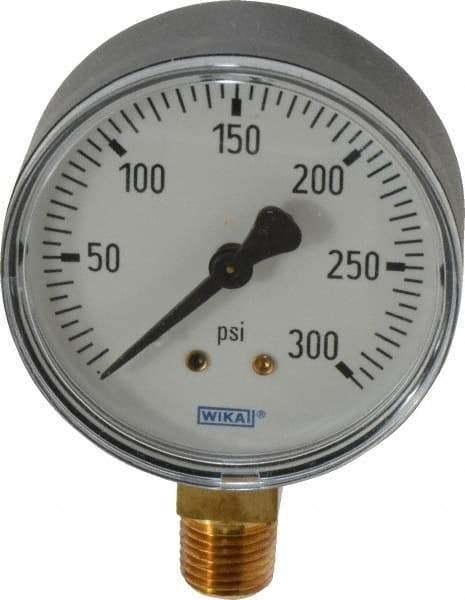 Wika - 2-1/2" Dial, 1/4 Thread, 0-300 Scale Range, Pressure Gauge - Lower Connection Mount, Accurate to 3-2-3% of Scale - Americas Industrial Supply