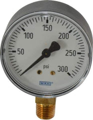 Wika - 2-1/2" Dial, 1/4 Thread, 0-300 Scale Range, Pressure Gauge - Lower Connection Mount, Accurate to 3-2-3% of Scale - Americas Industrial Supply