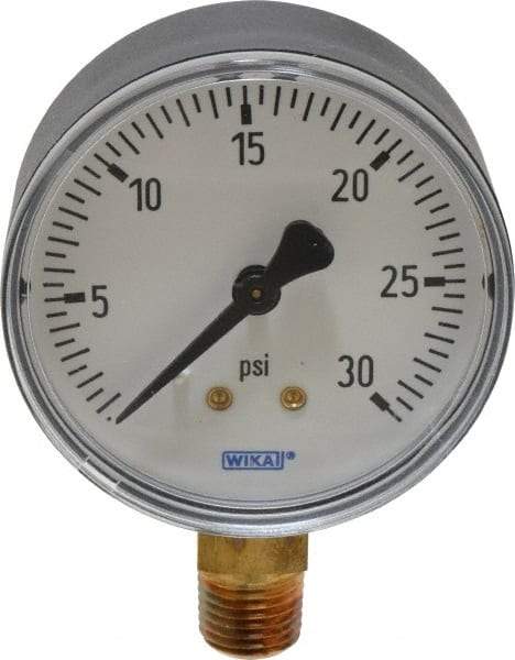 Wika - 2-1/2" Dial, 1/4 Thread, 0-30 Scale Range, Pressure Gauge - Lower Connection Mount, Accurate to 3-2-3% of Scale - Americas Industrial Supply