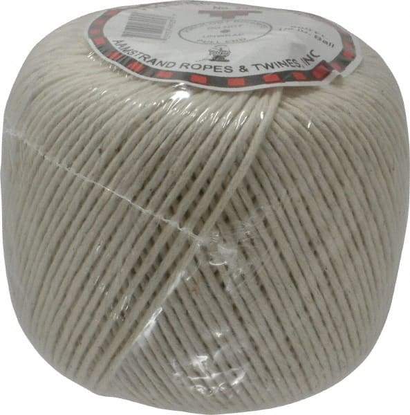 Made in USA - 0.058 Inch Diameter, Cotton Twine Ball - 45 Lbs. Breaking Strength, White, 1,190 Ft. per Lb. - Americas Industrial Supply