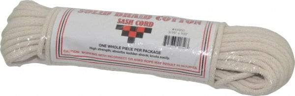 Made in USA - 100' Max Length Cotton Solid Braided Cotton Cord with Reinforced Core - 3/16" Diam, 250 Lb Capacity - Americas Industrial Supply