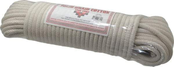 Made in USA - 100' Max Length Cotton Solid Braided Cotton Cord with Reinforced Core - 3/8" Diam, 925 Lb Capacity - Americas Industrial Supply