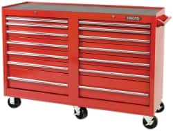 Proto - 1,800 Lb Capacity, 14 Drawer Mobile Workstation - 54" Wide x 18" Deep x 42" High, Steel, Red - Americas Industrial Supply