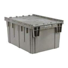 Quantum Storage - 4 Cu Ft, Gray Polypropylene Attached-Lid Container - Stacking, Nesting, 28.1" Long x 20.6" Wide x 15.6" High, Lid Included - Americas Industrial Supply