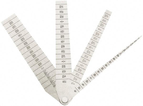 SPI - 1/16 to 1-1/16 Inch Measurement, 4 Leaf Taper Gage - 5-1/4 Inch Long x 1 Inch Wide, 1/64 Inch Graduation - Americas Industrial Supply