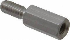 Electro Hardware - #8-32, 7/8" OAL, 1/4" Across Flats, Aluminum Hex Male/Female Circuit Board Standoffs - 7/16" Thread Depth, 1/2" Body Length, Bright Finish - Americas Industrial Supply