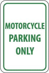 NMC - "Motorcycle Parking Only", 12" Wide x 18" High, Aluminum Reserved Parking Signs - 0.063" Thick, Green on White, Rectangle, Post Mount - Americas Industrial Supply