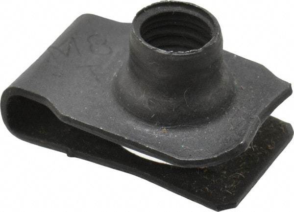 Au-Ve-Co Products - M8x1.25 Screw, 0.8 to 4mm Thick, Spring Steel Extruded Tapped Hole U Nut - 9/16" Center Edge, Black Phosphate Finish - Americas Industrial Supply
