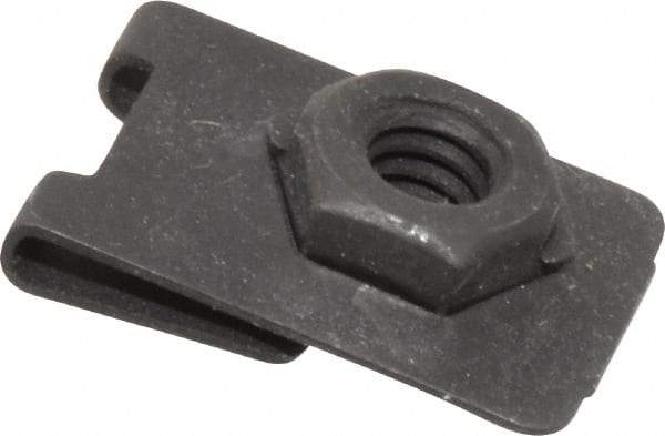 Value Collection - 1/4-20 Screw, 0.032 to 0.093" Thick, Spring Steel J Nut Retainer - 1/2" Center Edge, Black Phosphate Finish - Americas Industrial Supply