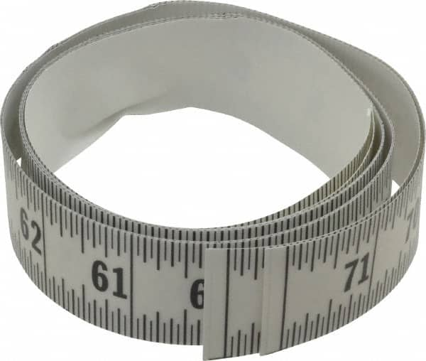 Made in USA - 6 Ft. Long x 1-1/4 Inch Wide, 1/16 Inch Graduation, Clear, Mylar Adhesive Tape Measure - Reads Right to Left, Horizontal Scale - Americas Industrial Supply