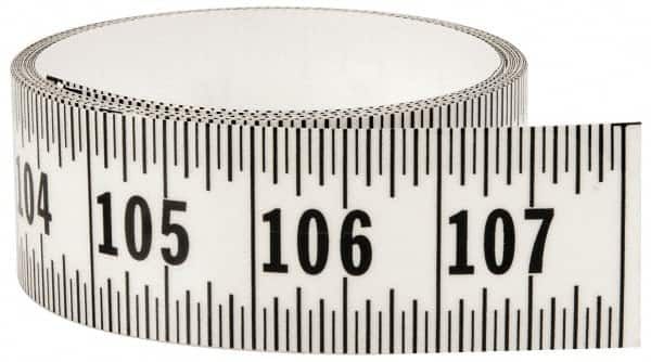 Made in USA - 9 Ft. Long x 1-1/4 Inch Wide, 1/16 Inch Graduation, Clear, Mylar Adhesive Tape Measure - Reads Left to Right, Horizontal Scale - Americas Industrial Supply