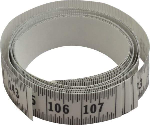 Made in USA - 12 Ft. Long x 1-1/4 Inch Wide, 1/16 Inch Graduation, Clear, Mylar Adhesive Tape Measure - Reads Left to Right, Horizontal Scale - Americas Industrial Supply